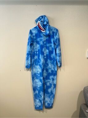 Cuddl Duds Blue Tie-Dye Shark Hooded Kids Footie Pajamas